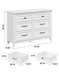 gaomon 6 Dresser for Bedroom, 47 in Wide Drawer Dresser with Storage Freestanding, Wooden Closet Storage Chest for Living Room, Bedroom