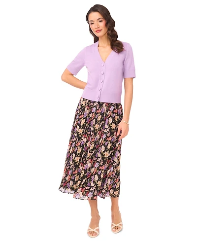 CeCe Women's Sunburst Pleat Detail Midi Skirt