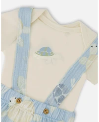Deux par Baby Boys Cotton Jersey Onesie and Muslin Shortall Set
