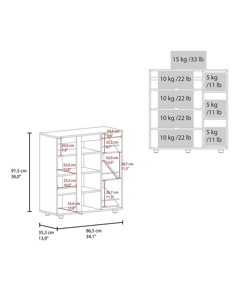 Fm Furniture Gitano Shoe Storage Cabinet with Enclosed & Open Shelves