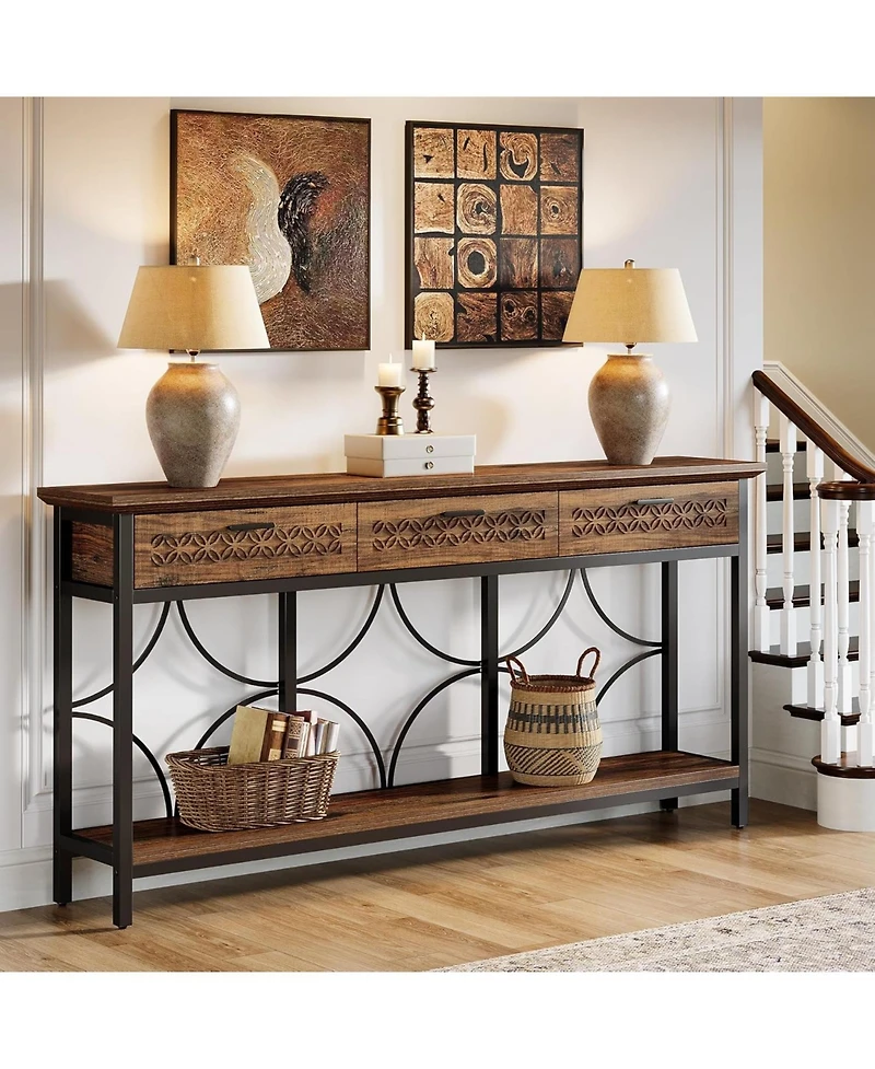 Tribesigns 70.9-Inch Extra Long Console Table with Drawers, Entryway Table with Storage for Entryway, Living Room, Foyer, Unique Design