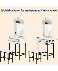 gaomon Compact Led Vanity Desk, Minimalist Lighted Makeup Table for Small Apartment Spaces