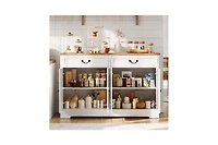 gaomon 57" White Farmhouse 4-Door Sideboard with 2 Drawers