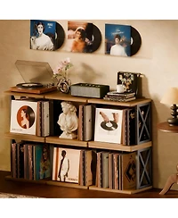 Yigii 2-Tier Vinyl Record Storage Holder: 80-100 LPs, Multi-Use, Durable Iron-Wood