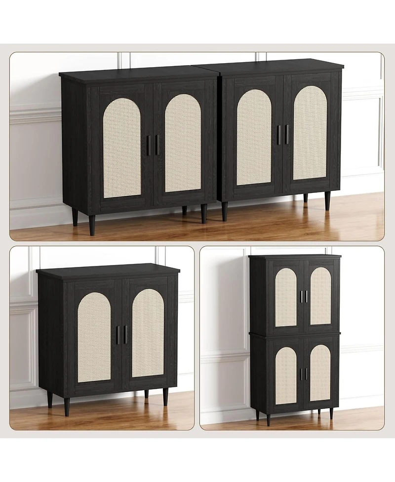 gaomon Sideboard Buffet Kitchen Storage Cabinet with Rattan, Solid Wood Feet for Living Room, Hallway, Entryway