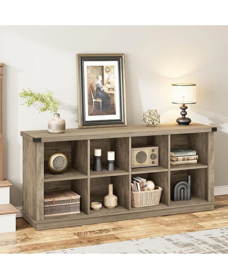 Gaomon 62" Long 3-Tier Farmhouse Bookcase, 8 Cube Wood Storage Organizer Shelf for Entryway Living Room
