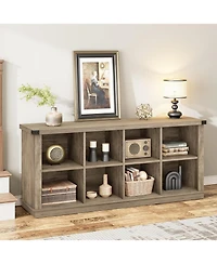 Gaomon 62" Long 3-Tier Farmhouse Bookcase, 8 Cube Wood Storage Organizer Shelf for Entryway Living Room
