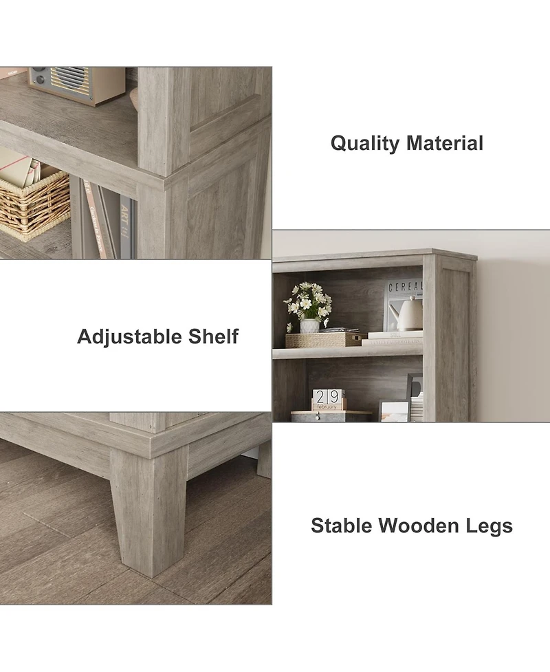 Gaomon 71" Tall 31.5" Wide 5-Tier Farmhouse Bookcase, Adjustable Shelves Wood Bookshelf with Wooden Legs