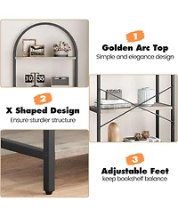 Gaomon Arched 5-Tier Modern Bookshelf, Gold Metal Frame Tall Wood Storage Shelf for Living Room Bedroom