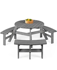 Best Choice Products 6-Person Circular Outdoor Wooden Picnic Table w/ 3 Built-In Benches, Umbrella Hole