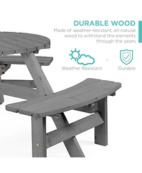 Best Choice Products 6-Person Circular Outdoor Wooden Picnic Table w/ 3 Built-In Benches, Umbrella Hole