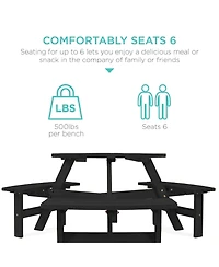 Best Choice Products 6-Person Circular Outdoor Wooden Picnic Table w/ 3 Built-In Benches, Umbrella Hole