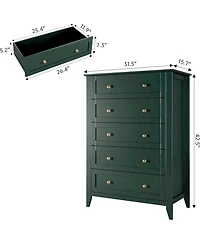 Gaomon Green 5 Drawer Dresser for Bedroom, Tall Dresser with Deep Drawers & Metal Knobs, Modern Wooden Chests of Drawers for Entryway, Hallway