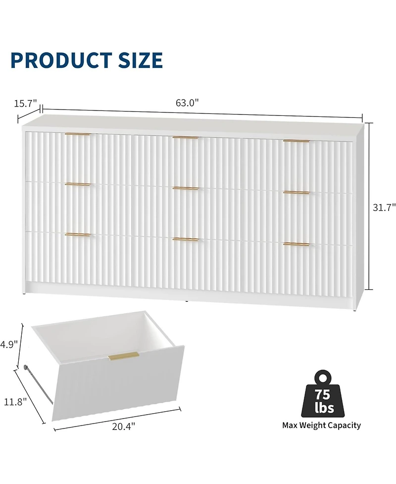 Gaomon 9 Drawer Dresser for Bedroom, Large Fluted Chest of Drawers, Wood Dressers Storage Organizer