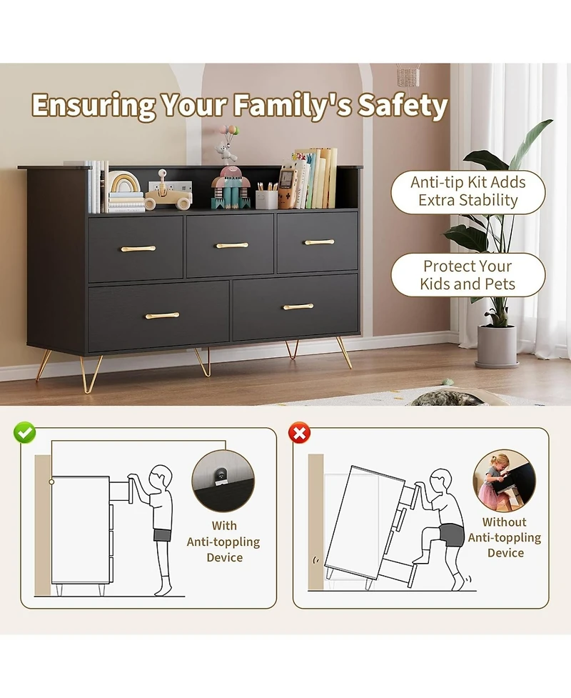 Gaomon Led Dresser with Charging Station