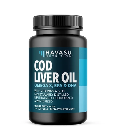 Havasu Nutrition Cod Liver Oil Softgels | Omega 3 Epa and Dha Fish Oil 1000mg with Vitamins A and D3 | 180 Count