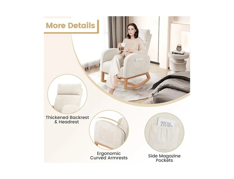 Slickblue Upholstered Nursery Rocking Chair with Natural Wood Frame