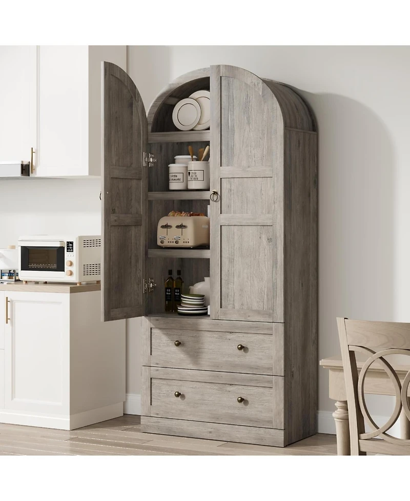 Gaomon 72" Tall Dome Bookcase with Drawers, 4-Tier Wooden Bookshelf Storage Cabinet with Door