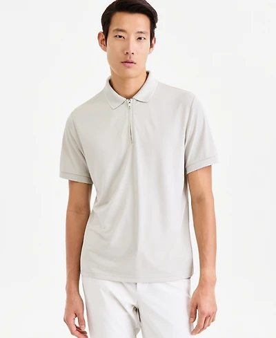 Alfani Men's Ottoman Short Sleeve Textured Quarter-Zip Polo Shirt
