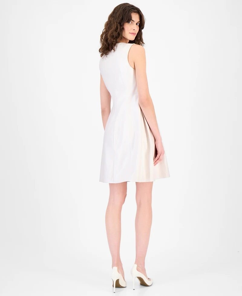 Anne Klein Women's Sleeveless Faux-Leather Fit & Flare Dress