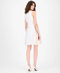 Anne Klein Women's Sleeveless Faux-Leather Fit & Flare Dress