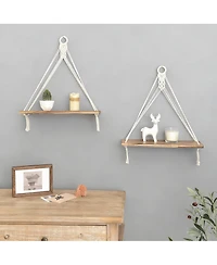 Yigii Boho Macrame Hanging Shelves Set of 2 – Rustic Wood Wall Decor for Minimalist Homes
