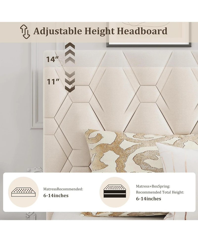 gaomon Platform Bed Frame with Upholstered Headboard, Wood Slats, No Box Spring Needed, Easy Assembly