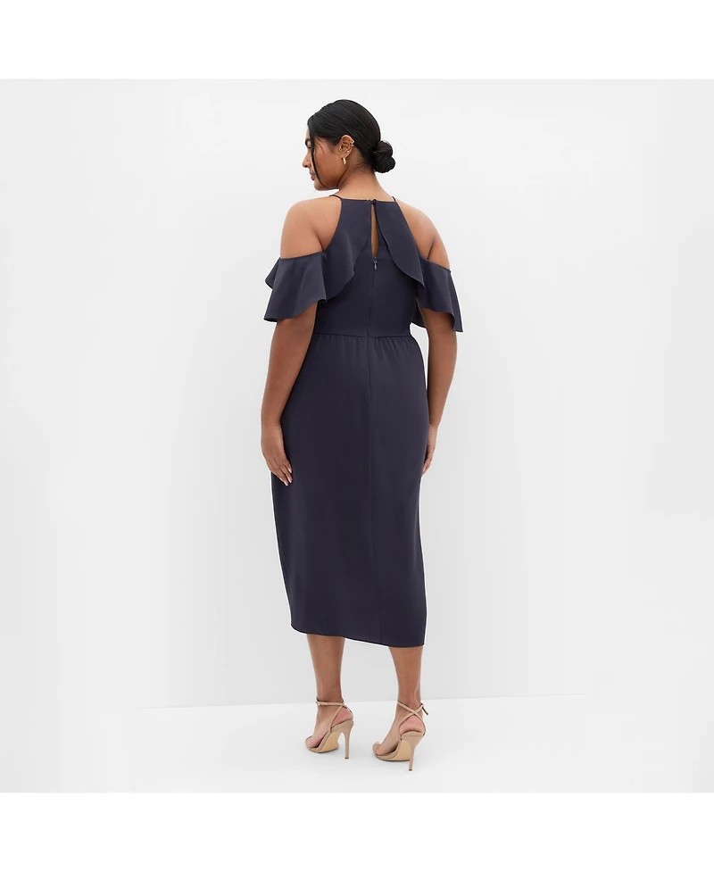 City Chic Women's Plus Love Siren Ruffle Shoulder Dress