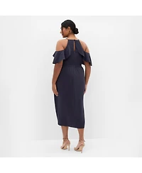 City Chic Women's Plus Love Siren Ruffle Shoulder Dress