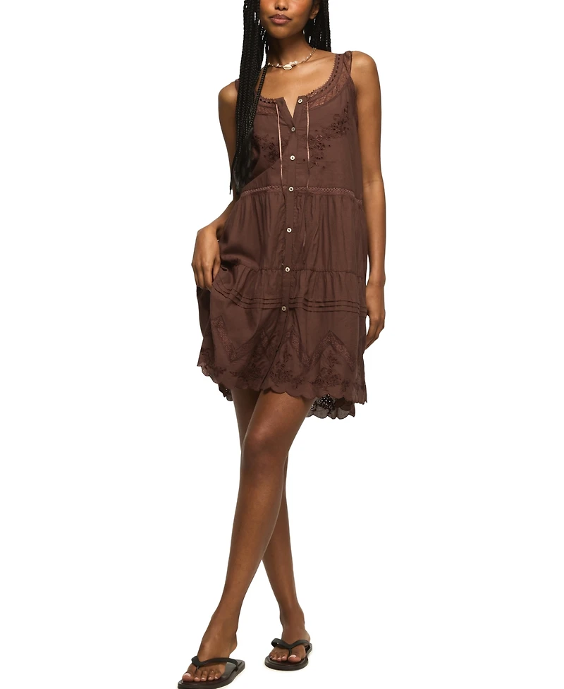 Lucky Brand Women's Embroidered Drop Waist Mini Dress