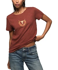 Lucky Brand Women's Floral Steer Skull Classic Crewneck T-Shirt