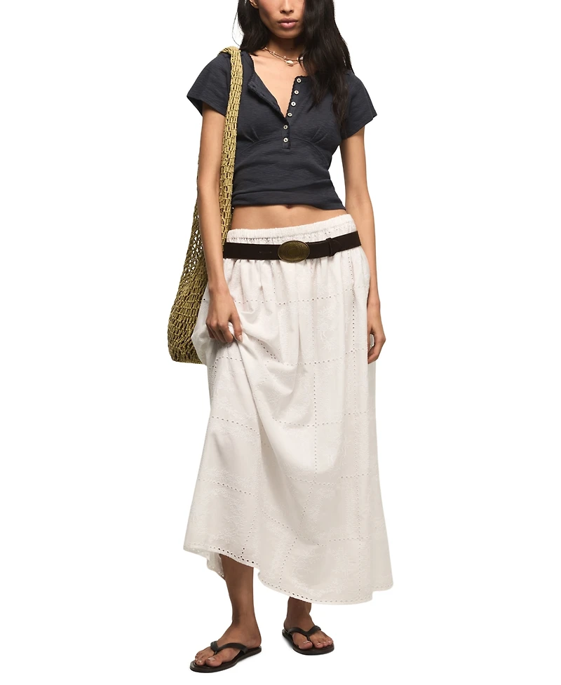 Lucky Brand Women's Crochet Trim Short-Sleeve Henley Top