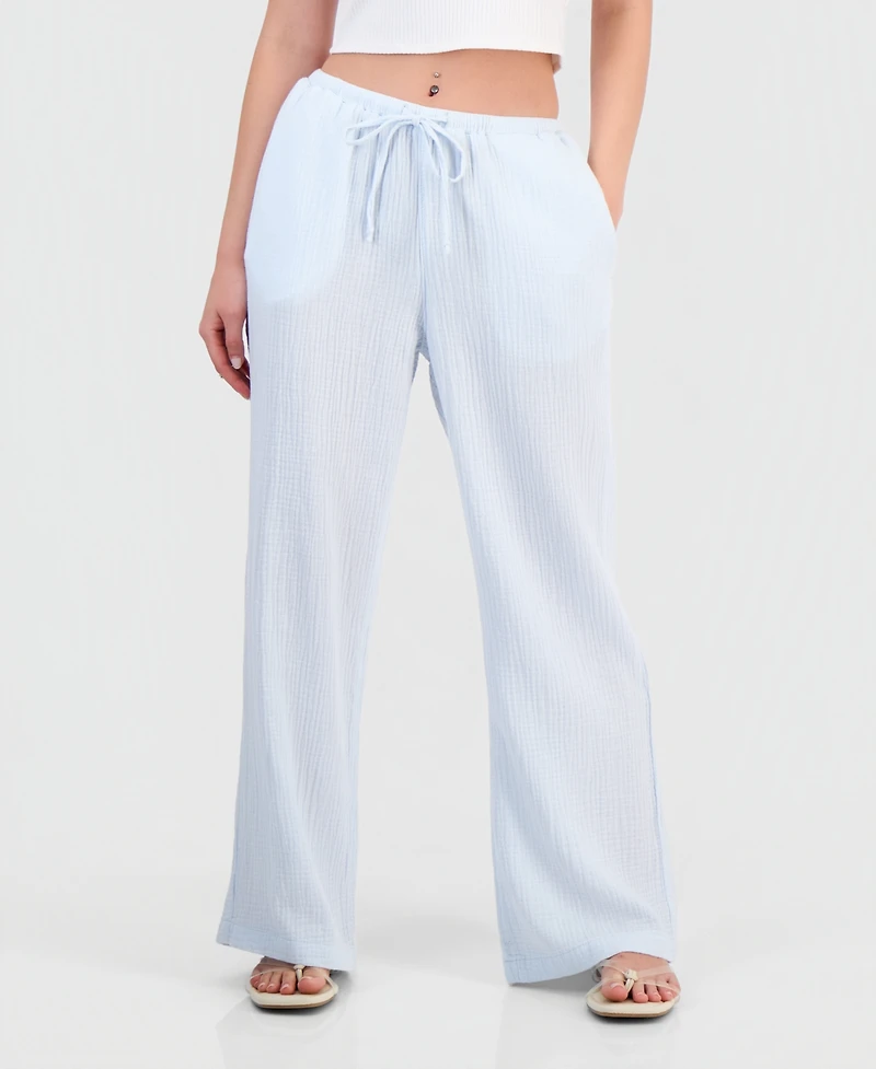 Juniors' Cotton Gauze Drawstring Beach Pants