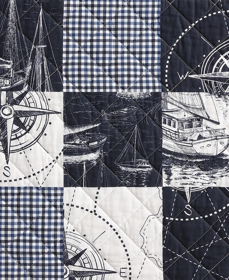 Nautica Sailors Patchwork Cotton Reversible 3-Pc. Quilt Set, King