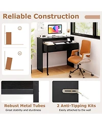Mecale Extendable Rolling Computer Desk with 2 Drawers, Convertible Home Office Writing Desk