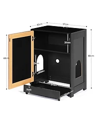 Cozito Cat Litter Box Enclosure End Table with Sisal Scratching Door and Pull-Out Tray, Black