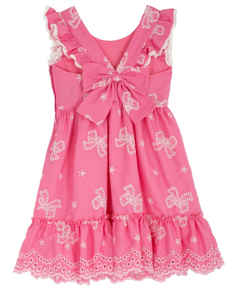Rare Editions Girls' 2T-6X Cross Back Detail Bow Eyelet Dress