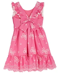 Rare Editions Girls' 2T-6X Cross Back Detail Bow Eyelet Dress