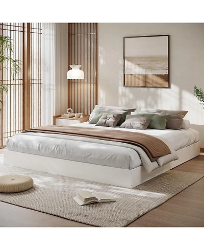 Gaomon Wood Platform Bed Frame, Solid Wood, No Headboard, Floor-Standing, Sturdy Slat Support, Box Spring Needed