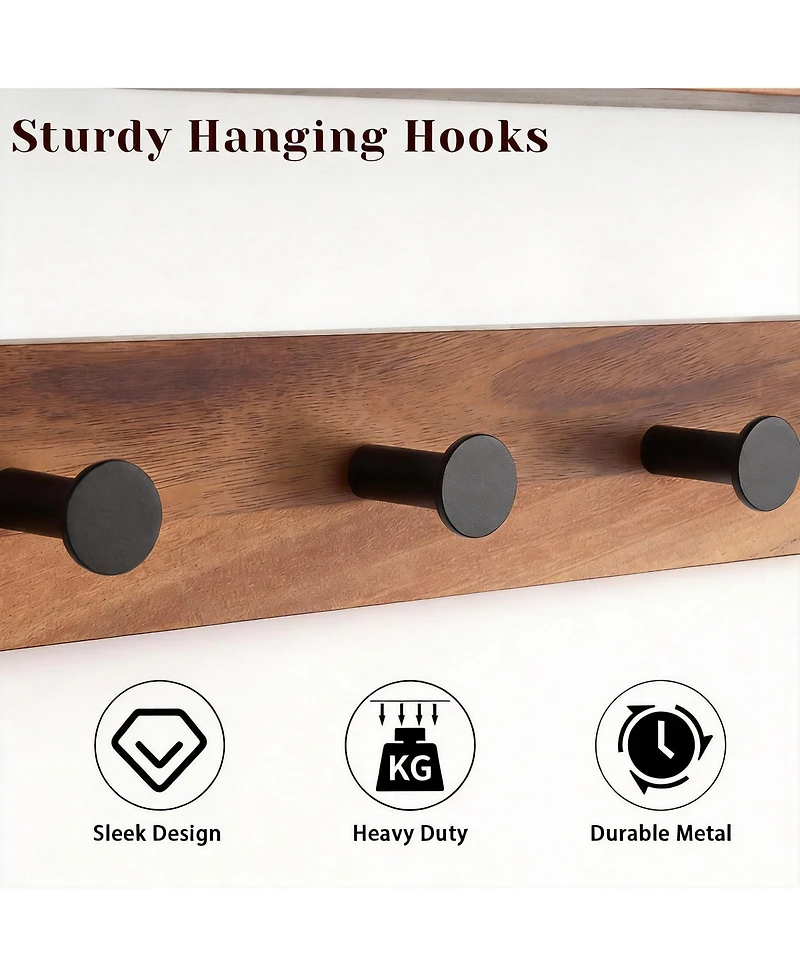 Yigii Walnut Wood Shelf & Hooks Organizer for Entryway