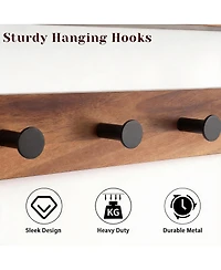 Yigii Walnut Wood Shelf & Hooks Organizer for Entryway