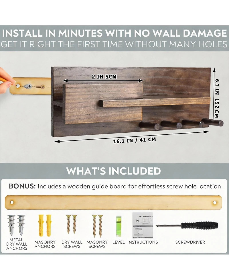 Yigii Solid Wood Mail & Key Holder