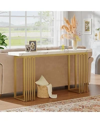 Tribesigns Modern Console Table with Faux Marble Top & Metal Base, 63" Narrow Long Sofa Table for Entryway, Hallway, Living Room