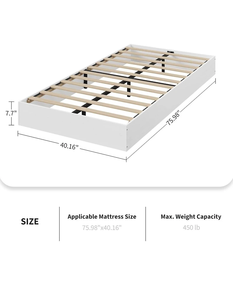 Gaomon Twin- Solid Wood Platform Bed Frame, Floor-Standing, Modern Minimalist, Sturdy Slats