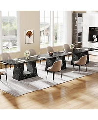 Tribesigns 63" Dining Table for 4 to 6 People, Rectangular Room Table, Modern Wooden Faux Marble Dinner with Sturdy Base