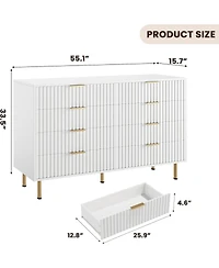 gaomon Drawer Dresser for Bedroom, Fluted Dresser with Large Drawers and Sturdy Gold Legs Support
