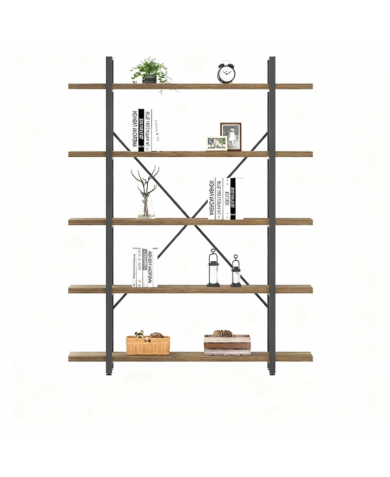 Yigii 5 Tier Industrial Metal and Wood Bookshelf for Home