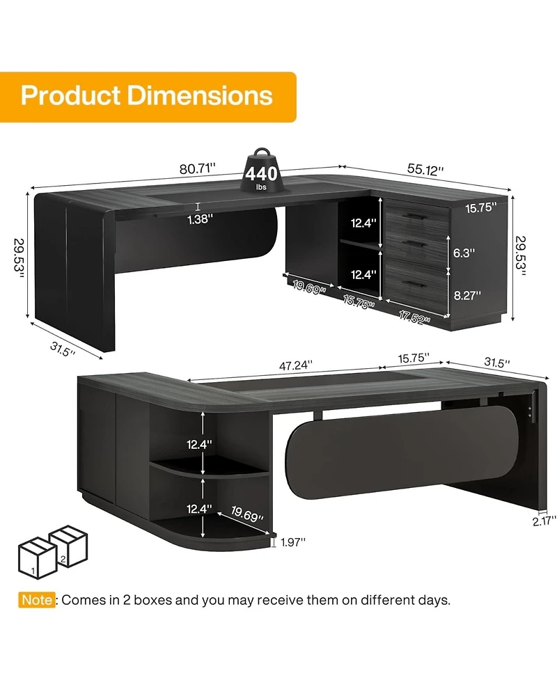 Tribesigns 81-Inch L-Shaped Office Desk, Large Commercial Desk with Drawers and File Cabinet, Modern Professional Business Furniture