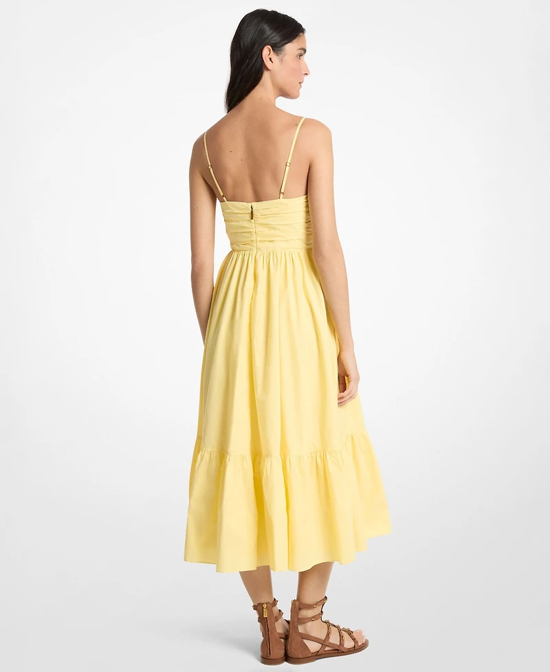 Michael Kors Women's V-Neck Poplin Fit & Flare Midi Dress