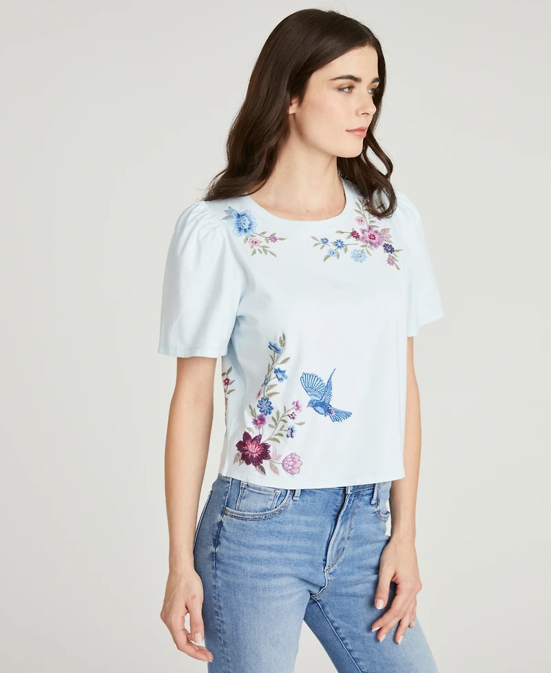 Driftwood Women's Floral Embroidered Crewneck T-Shirt